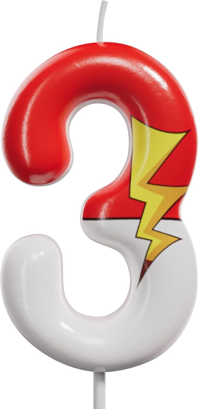 Red and White Birthday Number Candle Cartoon Style Cake Topper for Kids, Cute Decorative Numeral for Animated Theme Party & Anniversary Celebration (Pink Dot, 3)