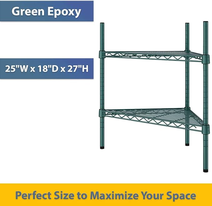 25" W x 18" D x 27" H NSF Green Triangle Heavy Duty Corner Shelving Kit, 2-Shelf Adjustable Wire Rack