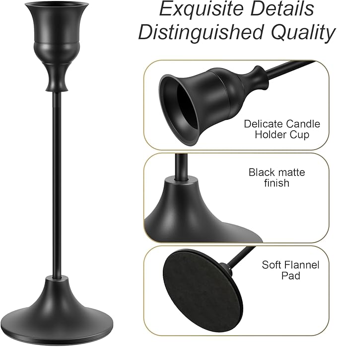 NLBTW Black Candlestick Holders Taper Candle Holders, Set of 3 Vintage Candle Sticks Holder Decor Used as Fireplace Mantel or Table Centerpieces for Wedding, Dinning, Party