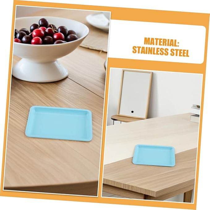Ipetboom 2pcs Blue Stainless Steel Makeup Organizer Tray Decorative Jewelry Dish for Vanity Small Trinket Storage Plate for Home Easy to Clean Metal Serving Tray