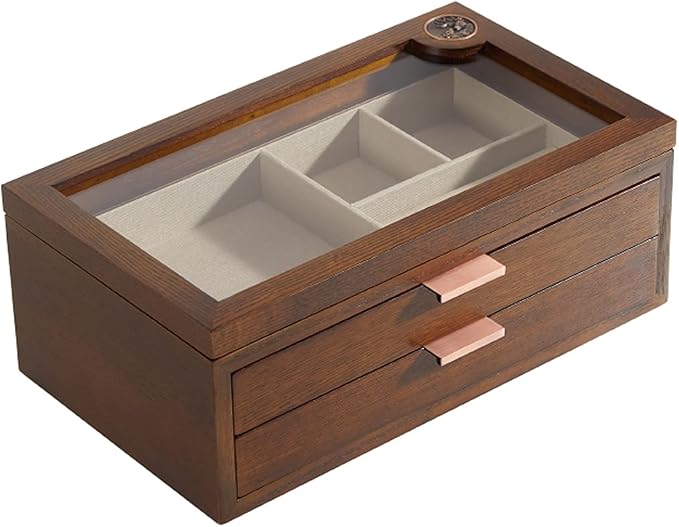 Makeup Organizers 2 Tier Wooden Jewelry Case Retro Jewelry Box Hand Jewelry Earrings Necklace Lining Display Case Best Gifts for Women Jewelry Case