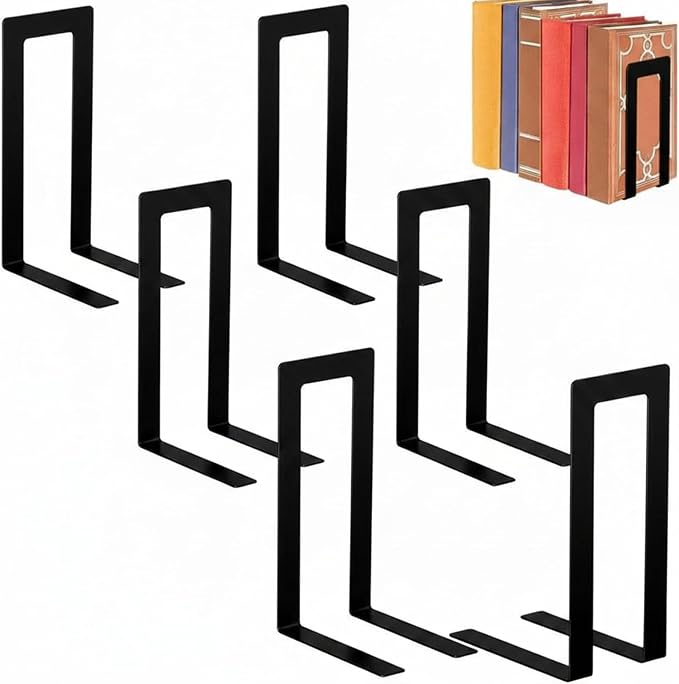 Chunful 6 Pcs Modern Metal Book Ends for Shelves Decorative Small Bookends Book Shelf Organizer Minimalist Design Stopper to Hold Books for Office (Square)
