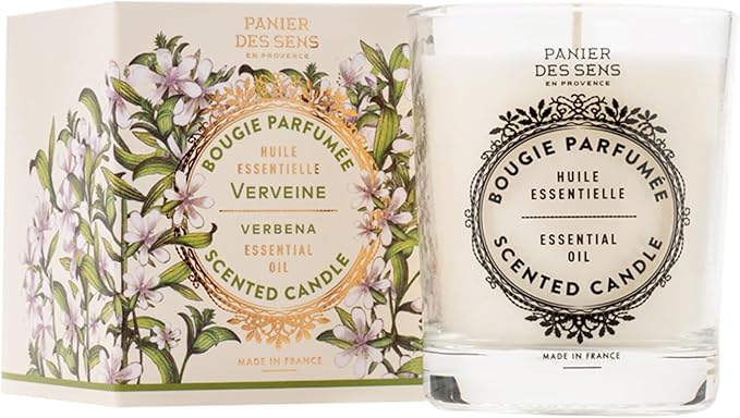 Panier des Sens Verbena Candle - Hand-Poured in Provence, France - Long Lasting Scented Candles up to 55 Hours Burn Time - Verbena Scented Candle - 100% Natural Cotton Wick - 6.3 oz Decorative Candles