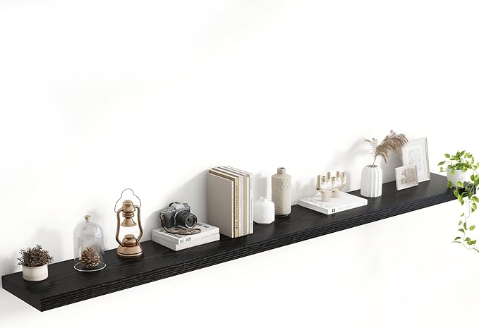 Acovy 72 Inch Floating Shelves, 8 Inch Deep Floating Shelves for Wall, Hanging Shelf with Invisible Brackets, Deep Shelves for Bathroom, Bedroom, Living Room, Black, Set of 1