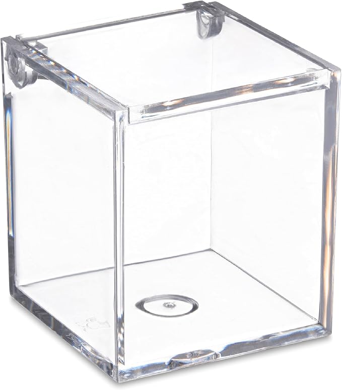Hammont Clear Acrylic Box with Hinged Lid – Small Plastic Organizer for Office, Desk, Makeup, Crafts, Cotton Balls, Jewelry & More | 2.5"x2.5"x3" (6 Pack)