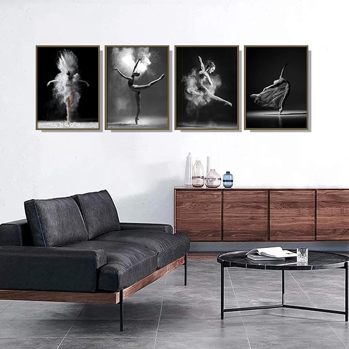 NCYEL Black and white ballet wall art dancer poster beautiful girl bedroom elegant dance classroom bathroom dormitory decoration poster 12 "x16 x4pcs