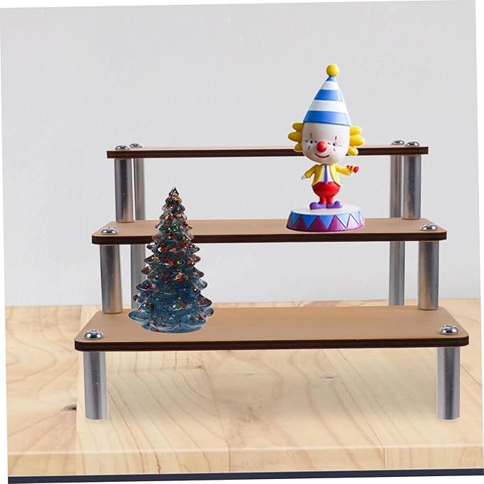 MAGICLULU Wooden Multi Display Riser Shelf for Jewelry Cosmetics and Models Stable Three Tier Organizer with Smooth Finish Rustic Makeup Holder and Statuette Display Stand for Home and Shop
