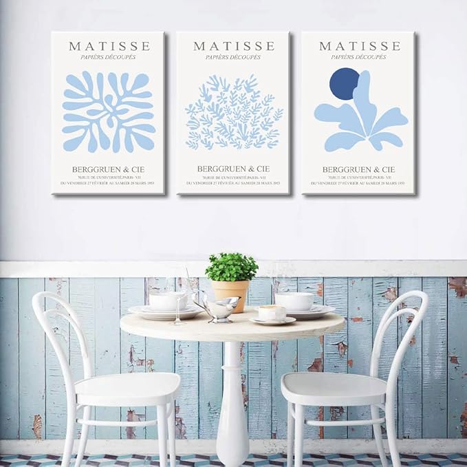 3Pcs Blue Coastal Canvas Wall Art Coastal Granddaughter Aesthetic Wall Decor Pictures Abstract Minimalist Posters Prints for Bedroom Living Room Gallery Home Decoration 16x24in