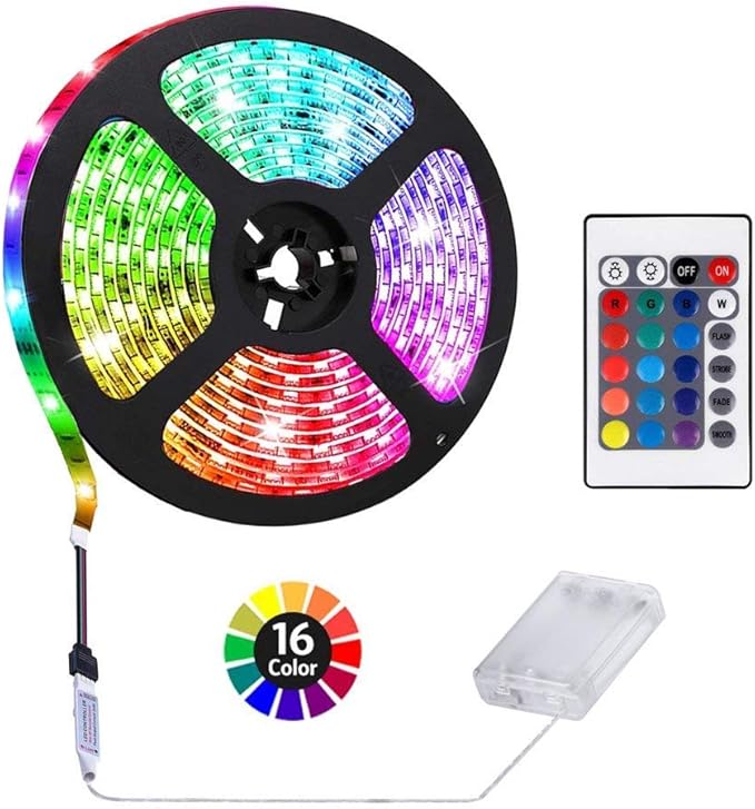 2M/6.6FT Battery Powered LED Strip Lights, Flexible Color Changing RGB LED Light Strip, TV Backlight Background Lighting