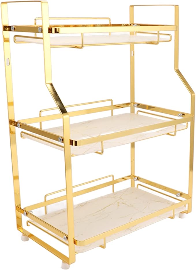 Bathroom Storage Shelf, Multi Fuctional Makeup Organizer, Wall Mounted Corner Organizer Standing Rack for Living Room Bedroom Kitchen (3 Tier)