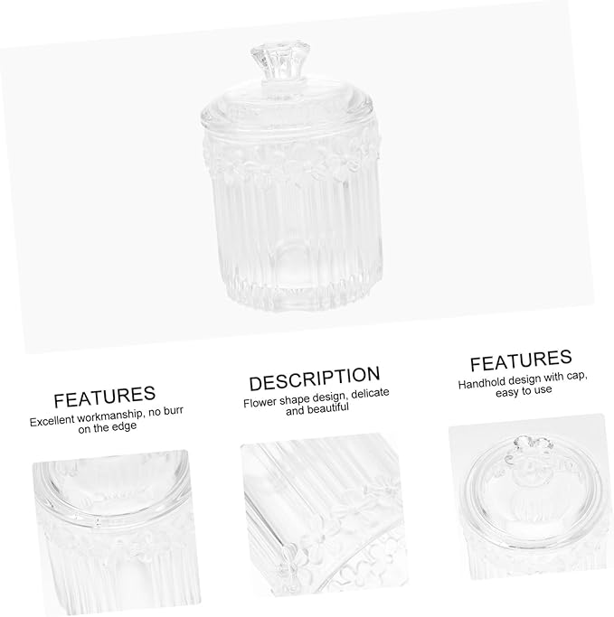 GLEAVI Retro Embossed Glass Storage Box for Swabs and Jewelry Decorative Bottle Organizer for Makeup and Accessories Elegant Room Décor