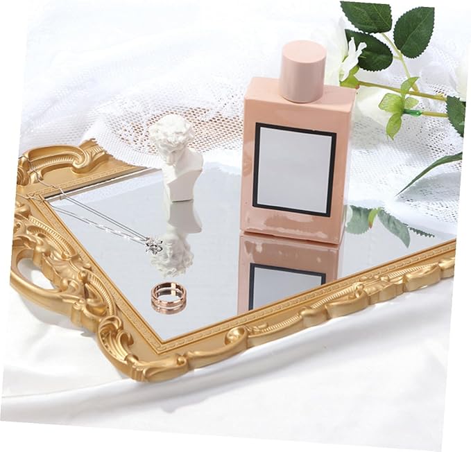 OSALADI Vintage Mirror Vanity Tray for Perfume and Jewelry, Decorative Makeup Organizer Tray for Dresser, Glass Plate for Bedroom and Bathroom Use