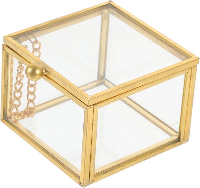 Happyyami Glass Vintage Jewelry Box with Lid Decorative Keepsake Case for Jewelry and Makeup Organizer Elegant Transparent Square Storage Box for Women Special Occasions