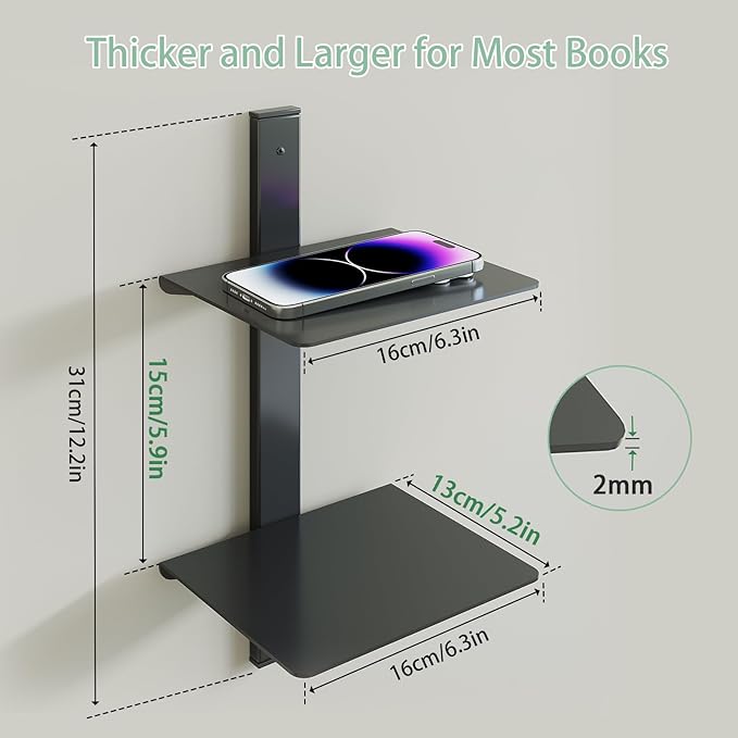 Floating Book Shelves for Wall, 4 Tier Invisible Floating Bookshelf, Vertical Spine Book Tower, Wall Mounted & Space Saving, Heavy Duty Metal Book Organizer for Home Office, 2 Pack Black