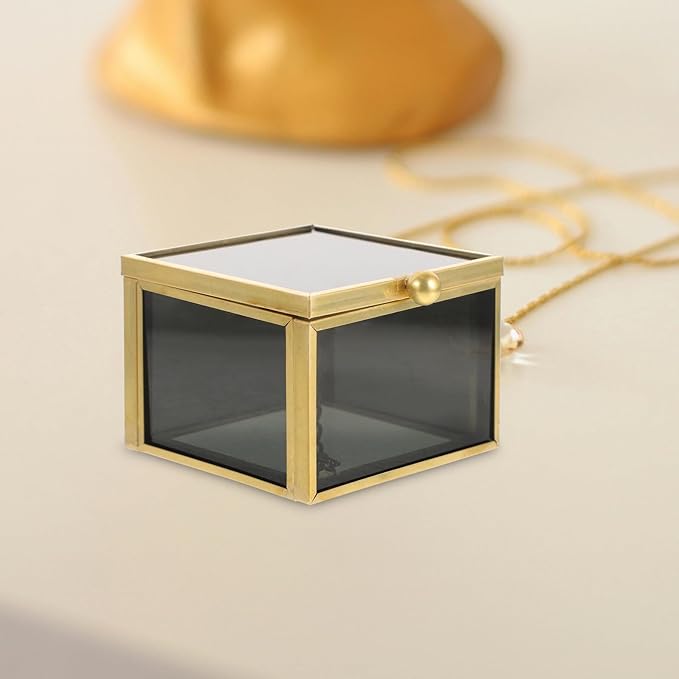 Vintage Glass Jewelry Box Organizer for Makeup and Accessories Elegant Square Glass Keepsake Case for Rings Earrings Bracelets and Small Items Storage Multifunctional Cosmetic