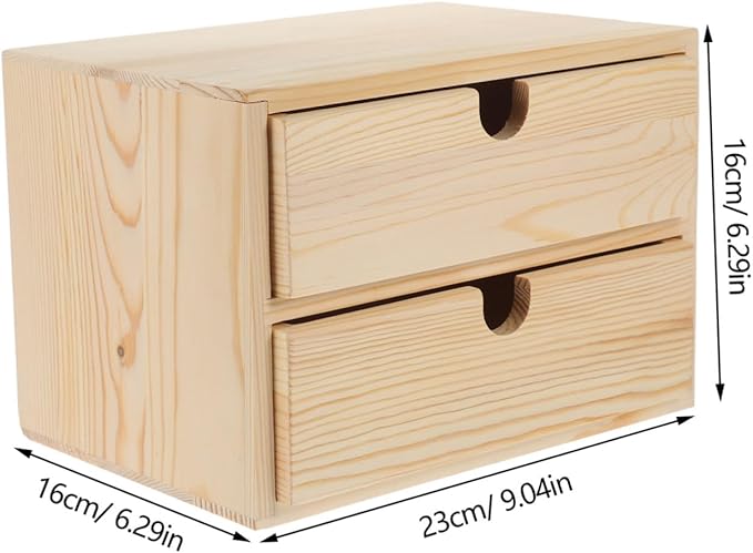 Happyyami Jewelry Drawer Storage Box 2-Tier Wooden Desktop Organizer Vintage Natural Wood for Office and Home Use Versatile Storage for Cosmetics and Stationery