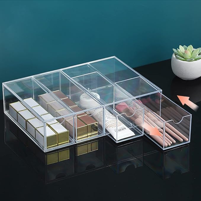 Glasses Storage Box 4 Layers Large Glasses Organizer Box Multifunctional Stackable Display Holder Reusable Acrylic Cosmetics Makeup Organizer Transparent Eyeglasses Organizer for Jewelry Sung