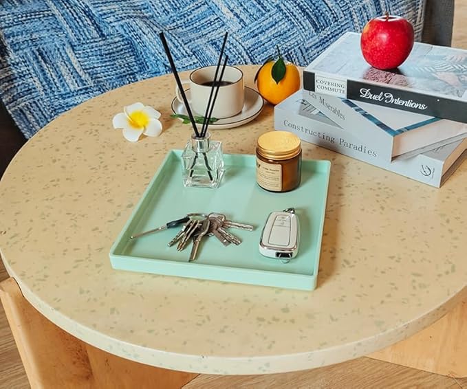 Small Square Serving Tray (9 inch), Durable Green Tray for Desserts & Organization, Lightweight for Coffee, Drinks, Party, Seasoning, Perfume and Display.