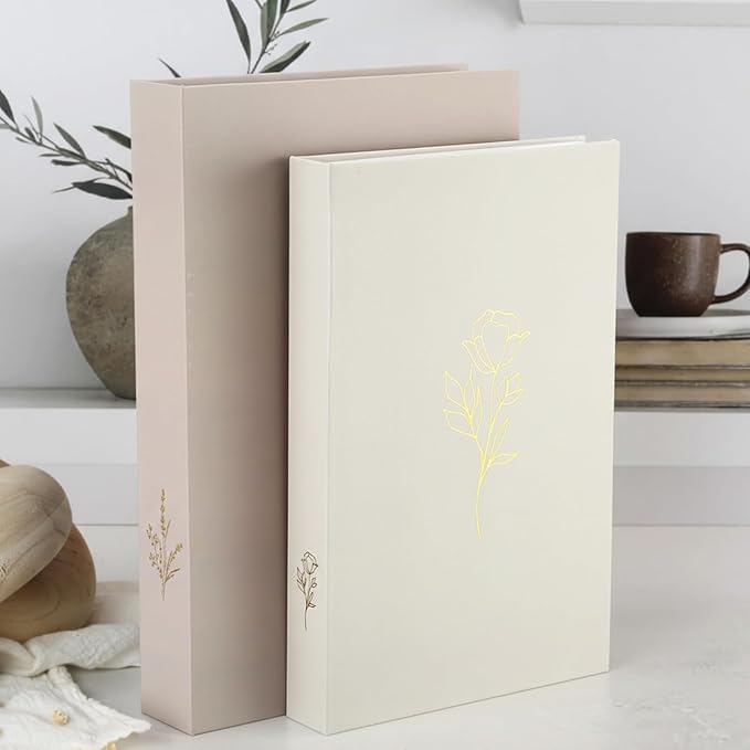Cinnvoice Set of 2 Aesthetic Decorative Books Boxes, Faux Books Stacked for Decoration for Coffee Tables Modern Home Bookshelves Decor, Fake Fashion Photo Storage Boxes(Light Khaki)