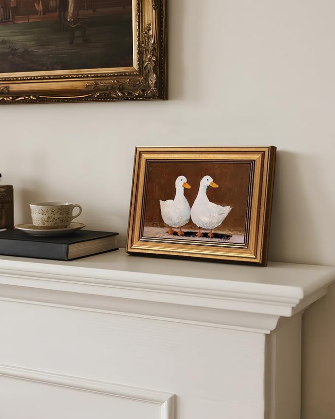 Bzstyleart Vintage Wall Art Decor for Living Room, Canvas Framed Wall Art Decor, Animals Painting Picture, Valentines Home Decor Aesthetic Gifts for Friends or Family - Double Duck, 10L x 8W