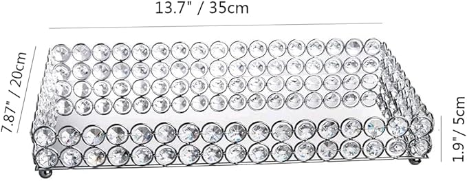 Feyarl Crystal Perfume Tray Cosmetic Vanity Makeup Tray Mirrored Jewelry Trinket Rings Earrings Organizer Storage Decorative Tray for Dresser Countertop Wedding Home Bathroom(13.7" x 7.87")