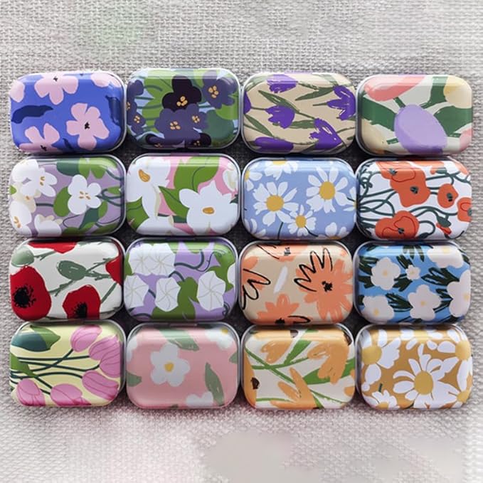 8Pcs Metal Hinged Tin Box Container Floral Farmhouse Rustic Mini Portable Small Storage Container Kit with Lid for Home Storage 2.1x1.5x1 Inch (White)