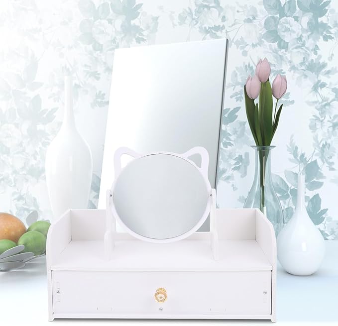 VALICLUD Tabletop Makeup Mirror Storage Box Vanity Mirror Non-Skid Design Multifunctional