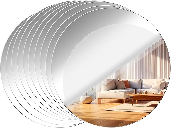 Fantasyon Acrylic Round Mirrors Self Adhesive Non Glass Mirror Circle Wall Mirror Clear Wall Sticker Decals for Wedding Table Centerpiece and Home Living Room Bedroom Wall Decor (7.9 inch/10 pcs)