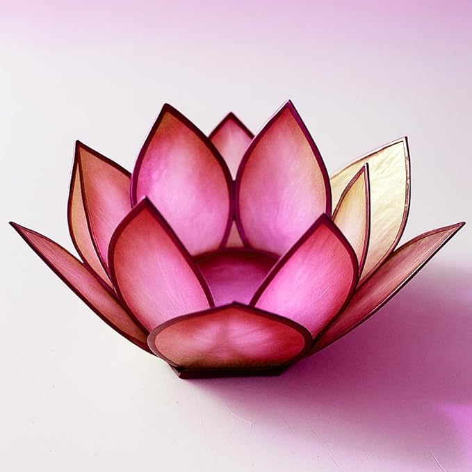Om Gallery Capiz Shell Lotus Flower Decor Tealight Candle Holder for Serene Ambiance -Decorative Natural Shell Mini Candle Holders for Meditation, and Relaxation, Flamingo
