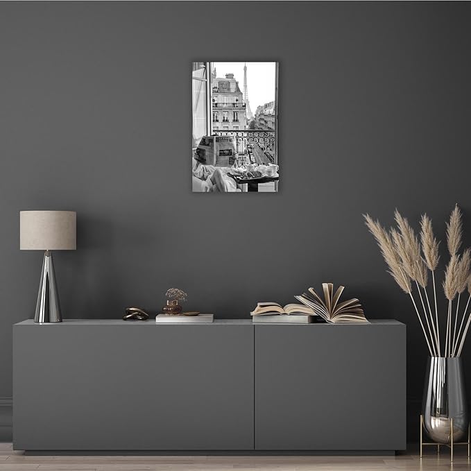 Vintage Girl Reading Newspaper Poster Eiffel Tower View Canvas Wall Art Retro Black And White Feminist Room Aesthetic Prints Painting For Home Bedroom Dorm Apartment Wall Decor 16x24in Framed