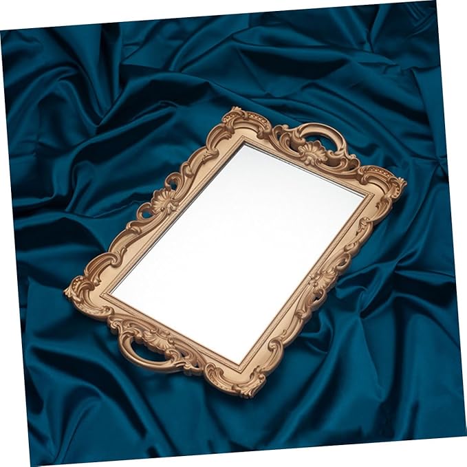 ULTECHNOVO Retro European Mirror Plate Tray, Golden Rectangular Cosmetics Storage Tray for Perfume and Jewelry, Decorative Makeup Organizer for Home Décor and Photography Props