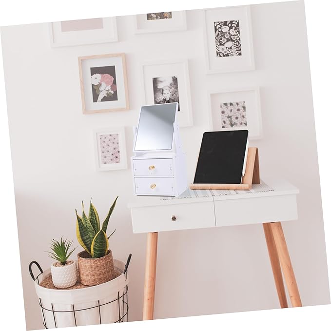 Desktop Makeup Mirror Storage Box Portable Vanity Mirror PVC Makeup Organizer for Students Adjustable Height Compact Design for Travel and Home Use