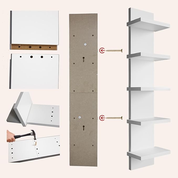 5 Tier Wall Shelf Unit, White Versatile Lack Wall Shelf, Display Floating Shelves for Bedroom Bathroom Home Decor Organizer