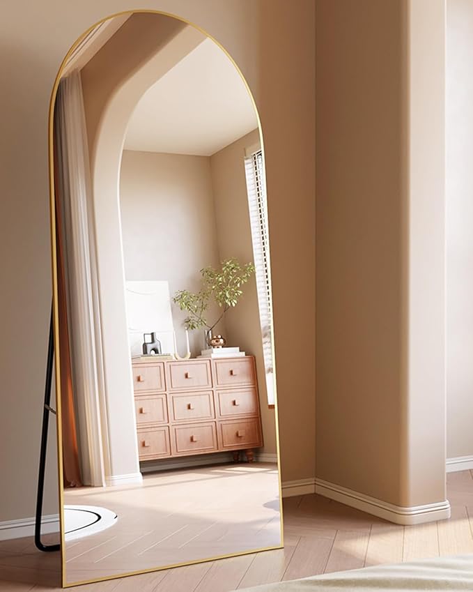ITSRG Floor Mirror, Full Length Mirror with Stand, Arched Wall Mirror, 26"x68" Mirror Full Length, Gold Floor Mirror Freestanding, Wall Mounted Mirror for Bedroom Living Room, Gold