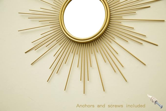 MAIKAILUN Sunburst Mirror, 24" Boho Mirror, Gold Sun Decorative Mirrors for Wall Decor, Small Mid Century Modern Small Living Room