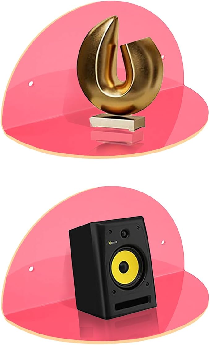 ROYALITA Small Acrylic Shelves Room Decor Floating Shelves (2-Pack, 8-inch Diameter) - Wall Mounted Display Stand for Plants, Toys, Makeup, and More - Ideal for Home and Office, Pink