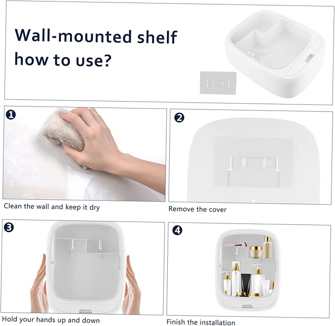 1pc Wall-mounted Cosmetic Storage Box Multifunctional Bathroom Organizer for Makeup No Drilling Simple Design Easy to Install White