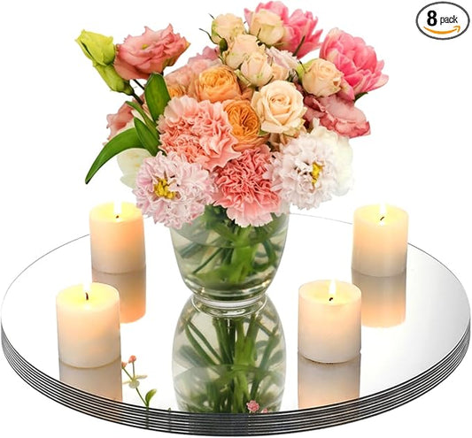 Amyhill 8 Pcs Round Mirrors for Centerpieces Table Decorations Acrylic Circle Mirrors Tray Candle Plates for Wedding Baby Shower Birthday Party Bulk Supplies(18 Inch)
