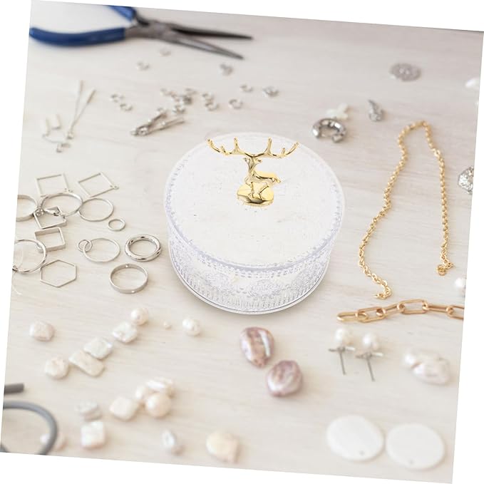UKCOCO Embossed Transparent Jewelry Case with Lid Multi Functional Makeup Organizer and Candy Storage Box Portable Keepsake Trinket Dish for Rings Earrings Necklaces Decorative Home Decor