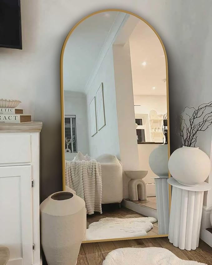 SUNQUEEN Arched Mirror Full Length, 71"×32" Full Length Mirror with Stand, Standing Floor Mirror Wall, Hanging or Leaning Large Full Body Mirrors for Bedroom Living Room(Gold)