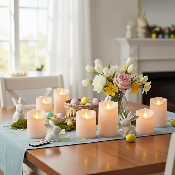 Artmarry Flameless Candles 4" 5" 6" Outdoor Indoor Pillars Battery Operated Flickering Candles Include 8-Key Remote Timer 400+ Hours by 2 AA Batteries (White Candle - Warm Light, 6 Pack)