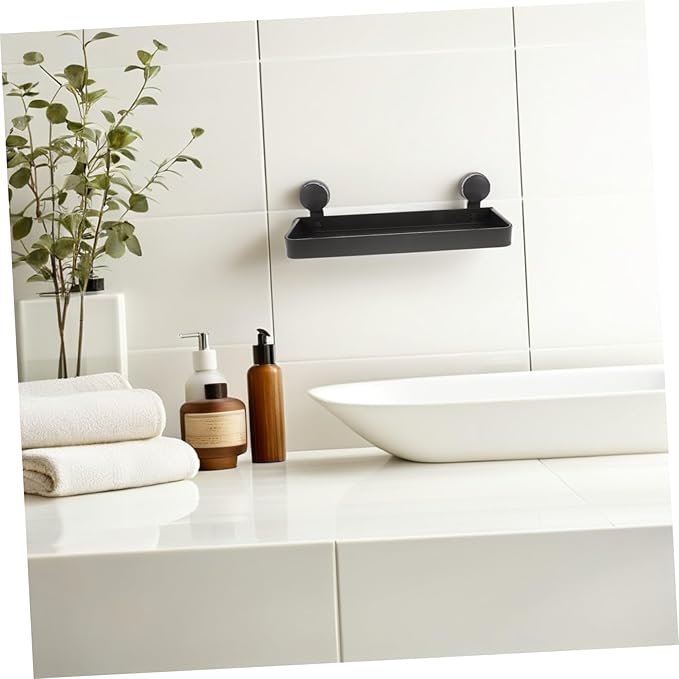 PRETYZOOM No Drill Bathroom Wall Organizer Shelf with Strong Suction Cups for Toiletries and Makeup Gray Suction Storage Rack Compatible with Glass and Tiles Easy Installation for Bathroom