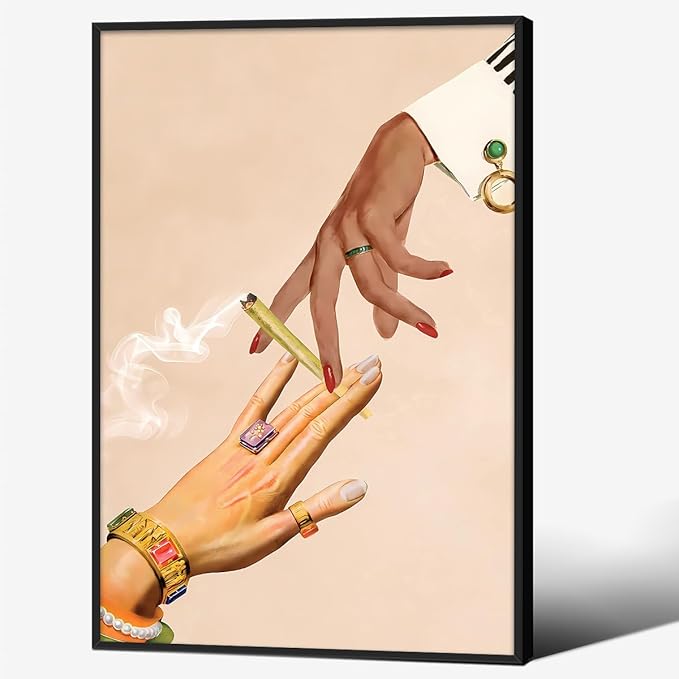 Beige Vintage Abstract Canvas Poster Modern Surreal Trippy Wall Art Unique Eclectic Prints 16X24 inch Black Framed for Bed Living Room Gallery Wall Decor