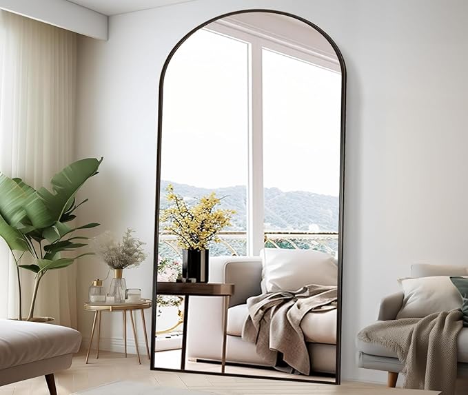Rowjut Floor Full Length Mirror, Arched Mirrors Full Length 81"x41" Freestanding Large & with Aluminum Frame&Wall Mounted & Hanging or Leaning& Full Body Mirror for Bedroom, Black
