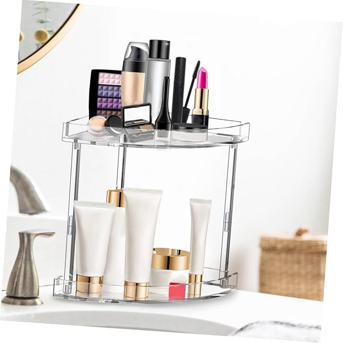 Holibanna Bathroom Corner Shelf Acrylic Makeup Organizer Double Layer Storage Rack Easy to Assemble