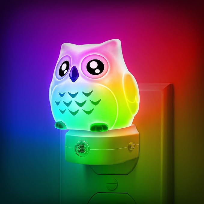 Owl Night Lights Plug Into Wall, Cute Night Light for Kids, 8-Color LED Night Light with Dusk to Dawn Sensor, Decorative Nightlight for Kid Room, Bathroom, Bedroom, Children Christmas Gift, 1 Pack