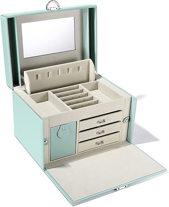 VSULZVNU Makeup Organizers Jewelry Box for Women Girls with Mirror Necklace Ring Earrings Organizer Portable Travel Jewelry case for Earrings Bracelets Rings Jewelry Case (Color : Green)