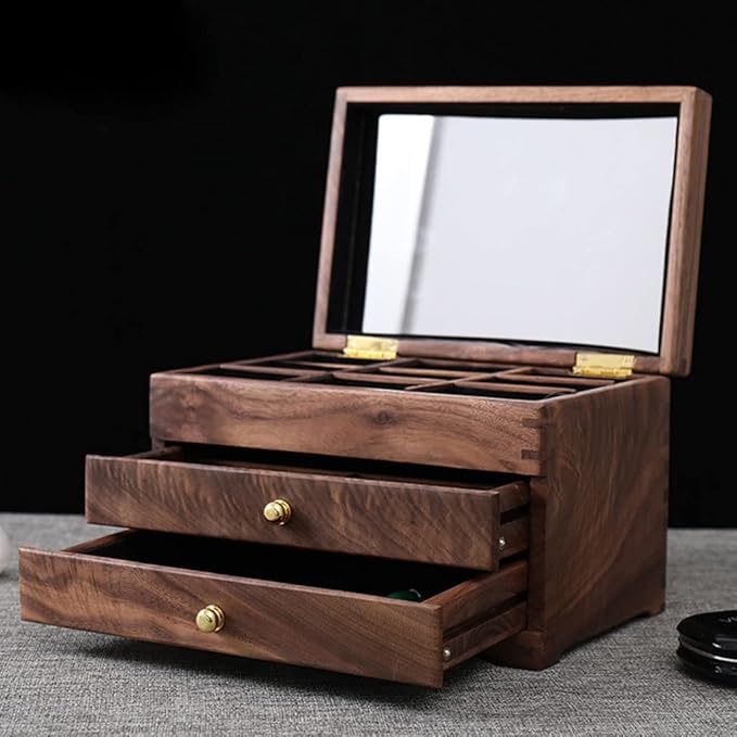 VSULZVNU Makeup Organizers Jewelry Box Multilayer Drawer Jewelry Box Retro Chinese Storage Box Ring Earring Necklace Bracelet Storage Box 9.44 inches (Black Walnut) Jewelry Case