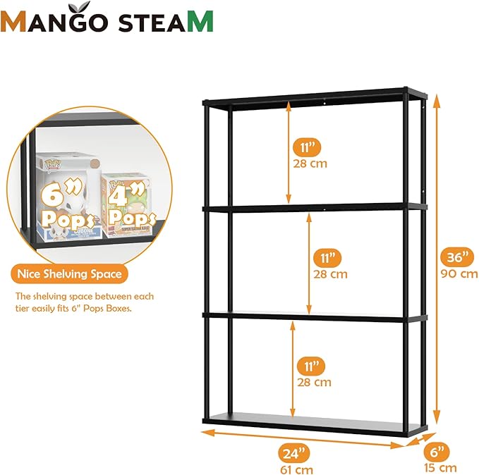 Mango Steam Wall-Mounted Steel Shelving Unit for Kitchen, Storage or Display Use - (36" H X 24" W X 6" D)