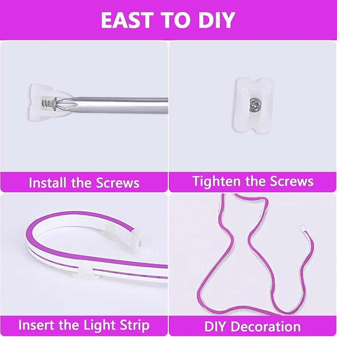 Lamomo LED Neon Lights Purple, 12V 0.39In/Cut Silicone Waterproof DIY Led Strip Lights for Bedroom Indoor Outdoor Decoration（Power Adapter not Included）